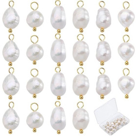 SUNNYCLUE 1 boîte de 30 Breloques en Perles d'eau Douce en Vrac Petites Perles Blanches Naturelles avec Boucles en Acier Inoxyda