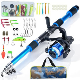Set de Pêche Enfant 1,8 m – Canne à Pêche Télescopique pour Enfants avec Moulinet, Appâts & Accessoires, Kit Complet pour Débuta