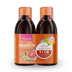 Draineur Ultra | Lot de 2 Flacons de 500 ml | Affine la Silhouette | Laboratoire Milical (Agrumes)