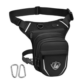 Leathario Sacoche de Jambe Moto, Sac de Jambe Capacité Extensible, 1 Clip à Gourde Sac Banane Homme avec Bande Réfléchissante