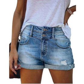 Bichingda Short en jean décontracté pour femme, taille haute, ourlet effiloché, pantalon d'été court avec poches | pour femme, d