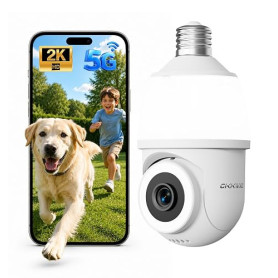 CiKiKWXO Ampoule Camera Surveillance WiFi Exterieure sans Fil 2K | 2.4/5 GHz Caméras de Surveillance WiFi, Vision Nocturne Coule