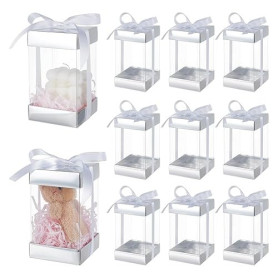 BENECREAT 10 boîte Cadeau en Plastique Transparent avec Couvercle en Papier Argenté Coffrets Cadeaux Rectangulaires avec Ruban e