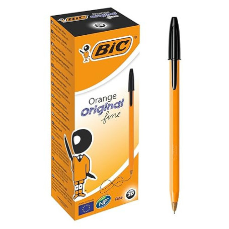 BIC Orange Original Stylos-Bille Pointe Fine - Noir, Boîte de 20