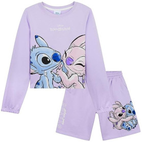 Disney Stitch Ensemble Survêtement Fille et Ado 2 Pièces Sweatshirt à Col Rond et Short Fille avec Poches Loungewear Set Confort