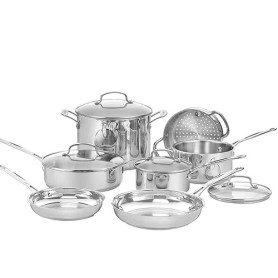 Batterie inox Cuisinart® Chef’s Classic™ 11 pcs: casseroles, poêles, faitout, vapeur | Induction | Fond alu | Poignées Cool Grip