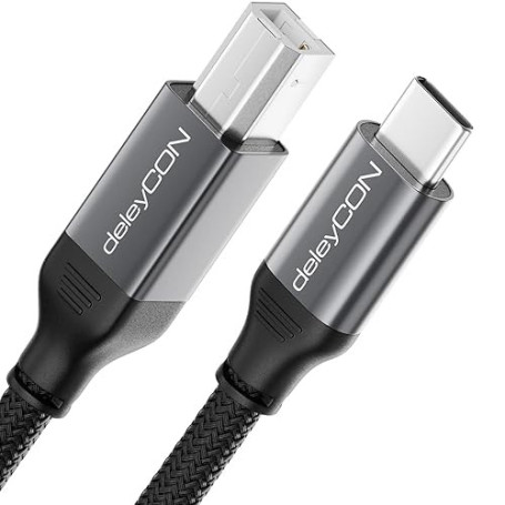 deleyCON 0,5m USB C Câble Imprimante (pour Imprimante, Scanner, MIDI) Court 50cm USB-C vers USB-B Liaison Tressée + Connecteur M