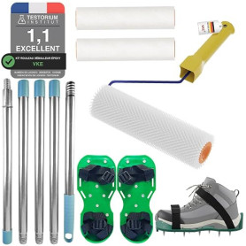 VKE Rouleau Debulleur Ragreage 23 cm - Bavures 14 mm, Kit Ragreage, 2 Rouleau Peinture, Perche Telescopique 1,5 m, Chaussures Po