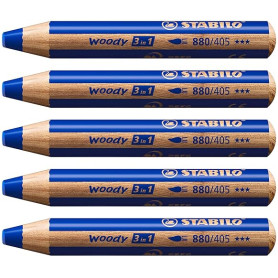 STABILO woody 3in1 - Crayon de couleur - Lot x 5 crayons de coloriage - Outremer
