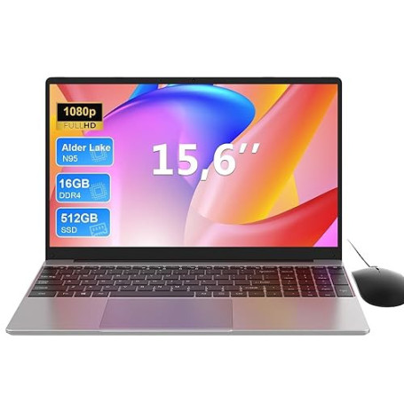 Ordinateur portable 15,6 pouces 16 Go DDR4 512 Go SSD, Alder Lake N95(jusqu'à 3,4 GHz) Win11 portable, FHD Écran, Wi-Fi, BT5.0/U