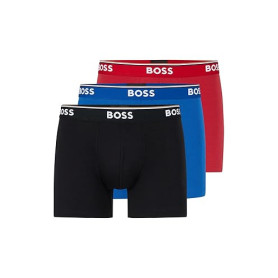 BOSS Hommes Trunk 3P Power Boxer Court en Coton Stretch à Logos répétés