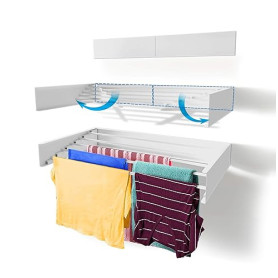 Step Up Etendoir à Linge - Fixation Murale - Rétractable - Étendoir à Linge Pliable pour l'intérieur ou l'extérieur - Économie d