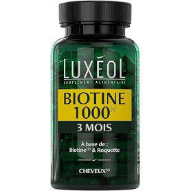 Luxéol – Biotine 1000 μg (1) – Favorise la Pousse des Cheveux (roquette)(2) – Made in France – Complément Alimentaire – 90 Gélul