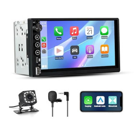 Junsun Autoradio 2 DIN Universel avec Écran Tactile, CarPlay & Android Auto sans Fil, Bluetooth, GPS, FM, USB, Type-C, Commandes