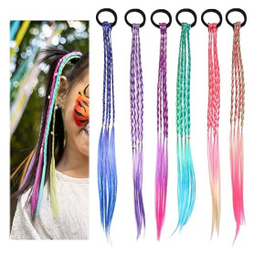 simarro Mèches de cheveux colorées pour filles, 45 cm de cheveux tressés avec élastique, extensions de cheveux pour enfants, orn