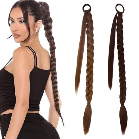 KASESSS 2 Pièces Rajout Cheveux Tresses, 66 cm Longue Tresse Cheveux avec Élastique, Extension Cheveux Tresse à Tresser pour Fem