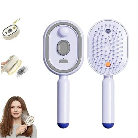 Brosse à vapeur électrique, fer à lisser à vapeur rechargeable avec spray, peigne démêlant antistatique 3 en 1 et massage à cous