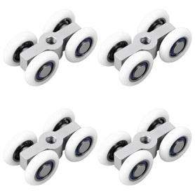 4 PCS Roulette Porte Coulissante Métal, Roulettes Pour Porte Coulissante Douche Avec Roulement À Billes, Glissement Silencieux E