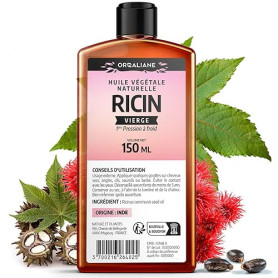 Huile de Ricin 150 ml - Orgaliane - Pure et Naturelle - Barbe, Cheveux, Cils, Ongles, Peau.