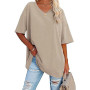 Ebifin T-shirt surdimensionné pour femme avec col en V, manches courtes, décontracté, basique, pour l'été | décontracté, avec co