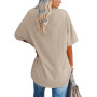 Ebifin T-shirt surdimensionné pour femme avec col en V, manches courtes, décontracté, basique, pour l'été | décontracté, avec co