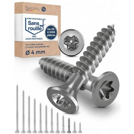 Vis à bois inox A2 V2A H2 Torx TX tête fraisée 90° filetage total 4x25 mm – 100 pcs