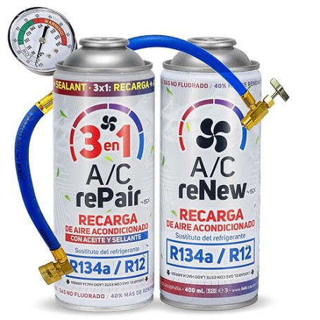Kit Complet Recharge Climatisation Voiture 3 en 1 Remplacement R134a avec Stop Fuite Cartouche Gaz Réfrigérant pour Clim Bonbonn