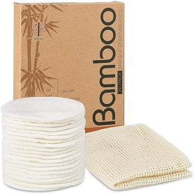 Lot de 20 tampons en coton réutilisables et lavables en bambou avec sac à linge en maille de coton, doux pour adultes et enfants