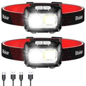 Blukar Lampe Frontale Rechargeable 2 Pack, 2000L Super Lumineux Léger Torche Frontale LED Puissante avec Voyant Rouge,8 Modes d'