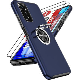 LeYi Coque pour Xiaomi Redmi Note 11/11S 4G(6.43") avec 2 Verre Trempé Vitre Protection et Anneau Telephone, Militaire PC et TPU