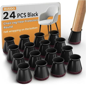 RUSIDO 24 pièces Protection Pied de Chaise Silicone Noir, Rounde Patins en Feutre pour chaises, adaptés aux Pieds Droits et incl