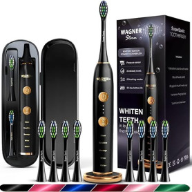 Wagner Stern WHITEN+ – Brosse à dents électrique avec capteur de pression, 5 modes, 3 intensités, 8 têtes souples, moteur puissa