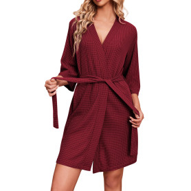 Ekouaer Robe pour femme en tricot gaufré peignoir longueur genou Peignoirs de bain S-XXL