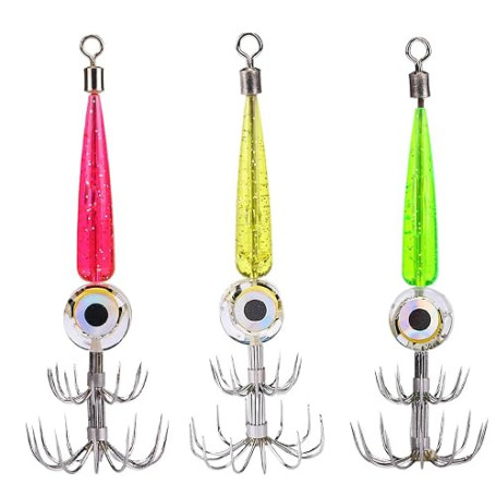 3 Pièces Leurre Calamar De Pêche Turlutte Leurres Leurres De Pêche À Double Hameçon, Lumineuse Turlutte Leurre LED Électronique