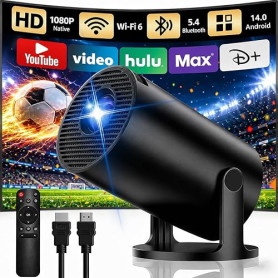 [Apps intégrées] Mini Projector 4K Portable, Wi-FI 6 et Bluetooth 5.4, projecteur Video avec 18000 Lumens, Android TV, Retroproj