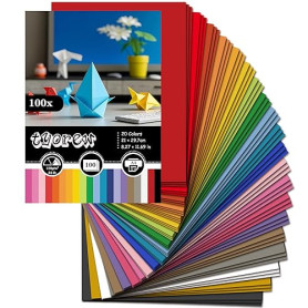 Lot de 100 feuilles de papier cartonné coloré A4, 20 couleurs feuille papier couleur 120 g/m² pour origami, le scrapbooking, l'i
