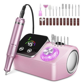 Urbuti Ponceuse pour Ongles Professionnelle 45000 RPM 36 W, Ponceuse Ongles Portable avec Écran LCD & Support et 11 Embouts,Lime