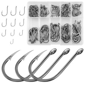 Jinlaili Hameçon de Pêche, 100 PCS Hameçons Barbelés en 10 Tailles, Crochets de Pêche, Hameçon à Carpe en Acier Carbone avec Boî