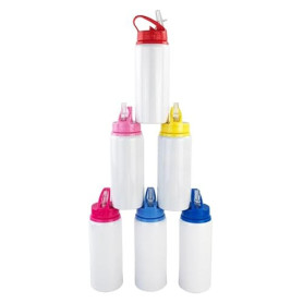 Lot de 10 bouteilles en aluminium blanc vierge de 600 ml par sublimation avec couvercle de couleur pour ordinateur portable, imp