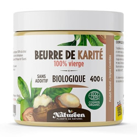 Beurre de Karité brut Bio 400 g - certifié bio - biologique - sans additifs - Non raffiné - Planète au Naturel -100% végétal - c