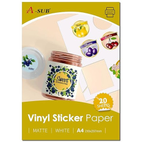 A-SUB Papier autocollant en vinyle imprimable imperméable de qualité supérieure blanc mat, étiquettes autocollantes en vinyle po
