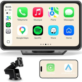 CarPlay Voiture, Portable Autoradio CarPlay & Android Auto sans Fil, Stéréo de Voiture 7 Pouces Écran Tactile avec GPS Navigatio