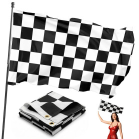 2 Pcs Drapeau de Course à Damier Noir et Blanc - Grande Taille 150x90cm - Polyester Résistant pour Décoration Thème Voiture ou M