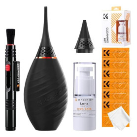 K&F CONCEPT Kit de Nettoyage 10 en 1 (Pinceau de Nettoyage + Chiffon Microfibre + Poire pour Photo) pour Objectif de Caméra Refl