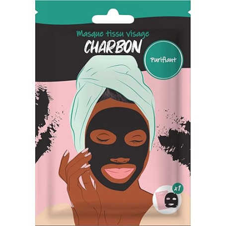 Masque au Charbon Visage en Tissu - Soin Express 10 Minutes - Peau et Teint Éclatant - Purifiant et Hydratant - Routine Skincare