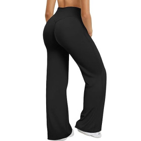 XDSP Pantalons Yoga Femme Taille Haute Pantalon Sport Stretch Élégant Large Pantalon Décontractés Contrôle Ventre Legging Droit
