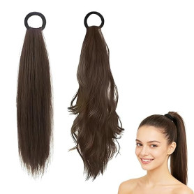 Jetstream 2 Pièces Extension Queue de Cheval, Postiche Cheveux Naturel, Ponytail Extension, Ponytail Cheveux Naturel, Brun Foncé
