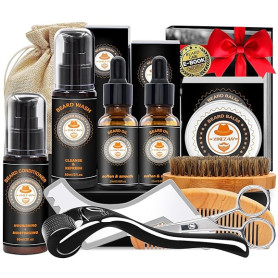 Coffret Kit Soin Barbe Homme,Idee Cadeau Homme Original pour Papa Frere Lui Mari Son Copain,Kit Entretien Barbe Complet ave Sham