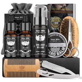 Kit Soins Barbe pour Hommes, Meilleurs pour Papa Lui Mari Petit ami, Set Outils Complet de Toilettage et Coupe – Shampoing Barbe
