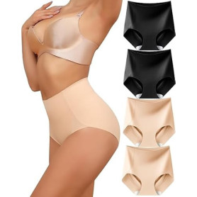 Levao Lot de 4 Culotte Gainante Femme Sculptantes Taille Haute sous-Vêtements Invisibles Slips sans Coutures Respirable Conforta